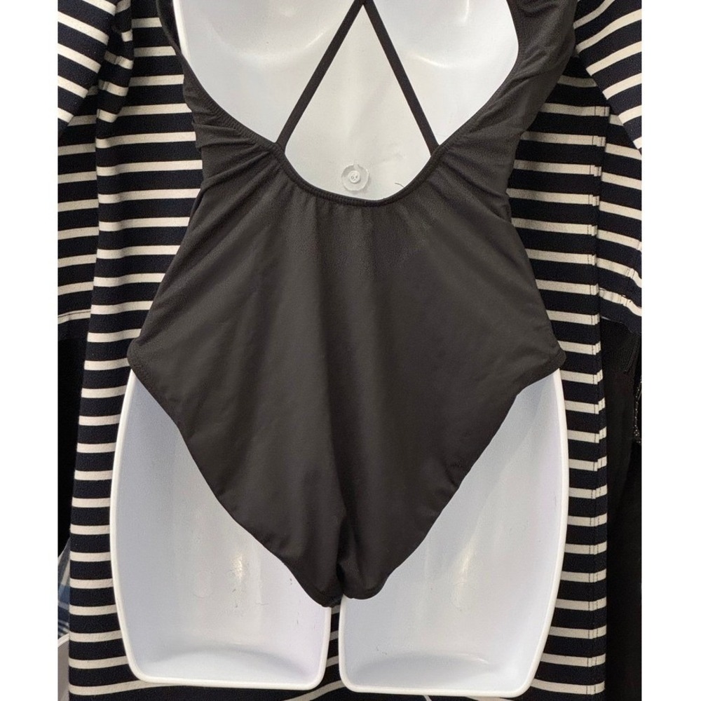 La Blanca Black Lace Up Plunge One Piece Swimsuit Size 8 Strappy Back Resort - Picture 4 of 11